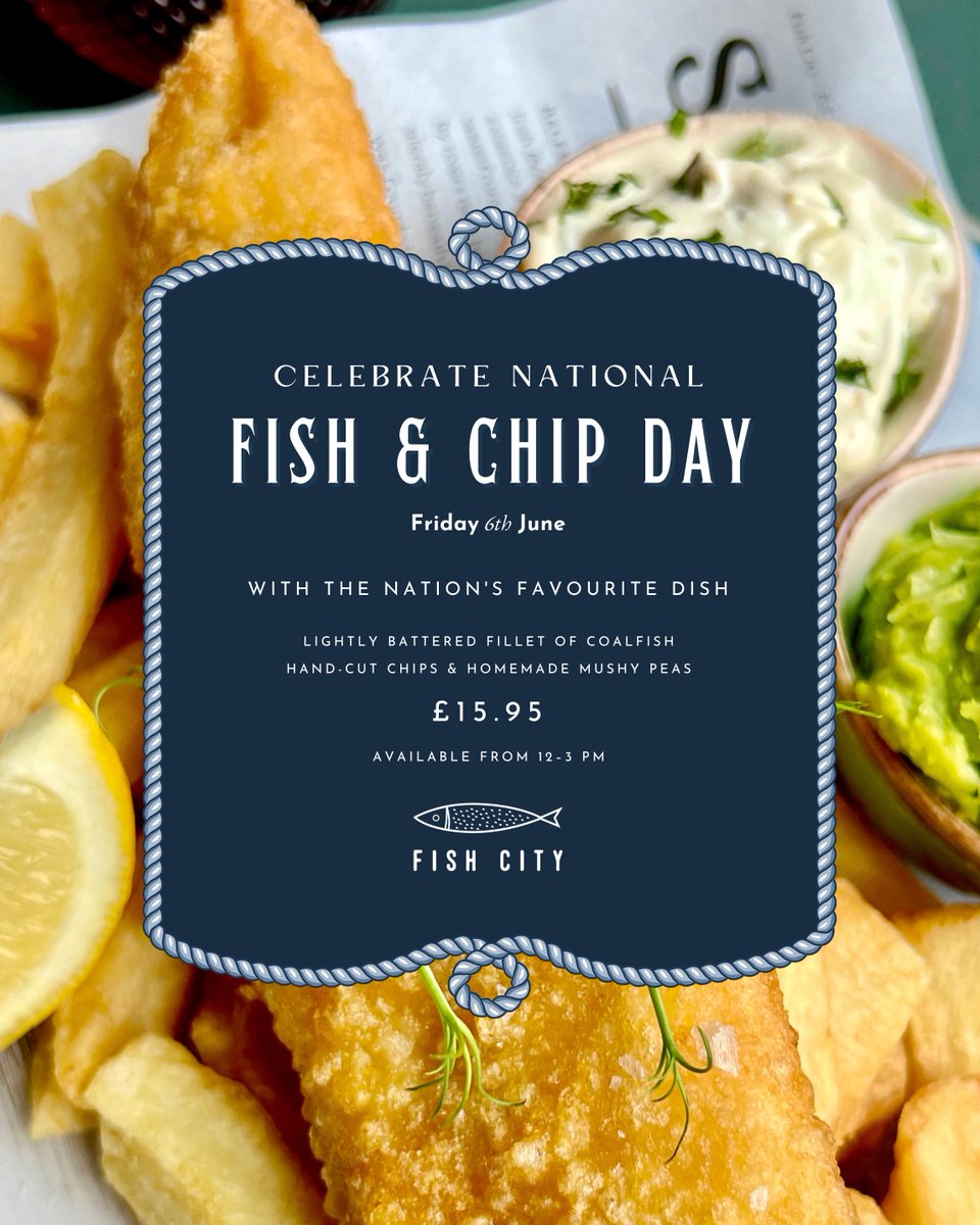 Our favourite day of the year is just around the corner 🐟🍟 #NationalFishandChipDay is Friday, 6 June 🥳 &amp; to mark 10 years celebrating the nation's favourite dish 🍽 we're serving award-winning #fishandchips with mushy peas for just 15.95! 🌟 Available 12-3pm. Join us! 😊