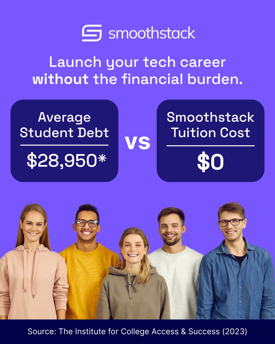 Smoothstack's tweet image. Average student debt? $28,950.
Smoothstack tuition? $0.
Skip the loans. Start your tech career smarter.
#Smoothstack #StudentDebt #HTD #TechTraining #TuitionFree