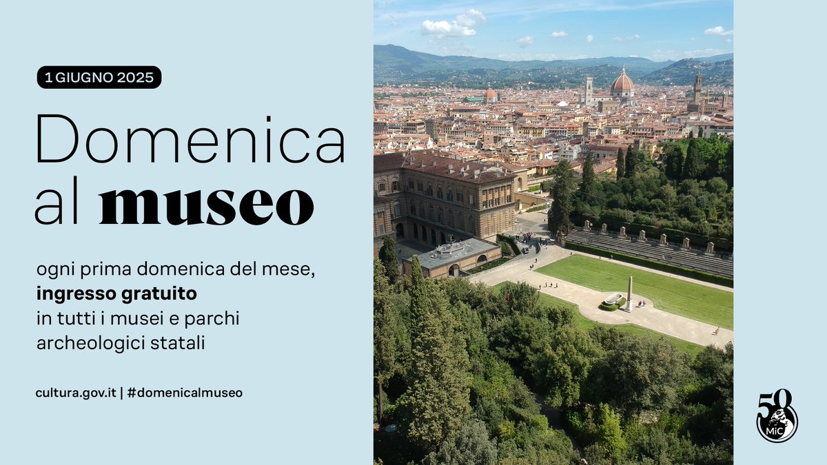 Gallerie degli Uffizi (@uffizigalleries) on Twitter photo Torna domenica #1giugno la #domenicaalmuseo con ingresso gratuito a tutti i musei, siti, parchi archeologici e luoghi della cultura statali.
#Uffizi, #PalazzoPitti e #GiardinodiBoboli ti aspettano!
<a href="/MiC_Italia/">Ministero della Cultura</a>
👉🏻 uffizi.it/news/uffizi-1-… Torna domenica #1giugno la #domenicaalmuseo con ingresso gratuito a tutti i musei, siti, parchi archeologici e luoghi della cultura statali.
#Uffizi, #PalazzoPitti e #GiardinodiBoboli ti aspettano!
<a href="/MiC_Italia/">Ministero della Cultura</a>
👉🏻 uffizi.it/news/uffizi-1-…