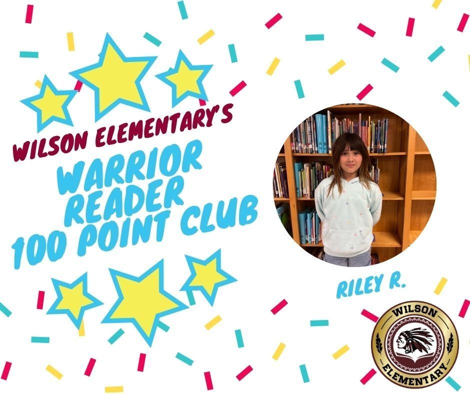 Congrats to Riley R. in the 3rd grade who has recently joined the 100 point Warrior Reader Club. Riley enjoyed reading books on baby animals as she read her way to the top.  We are so happy for Riley for meeting her reading goal! Readers are Leaders! Congrats Riley!