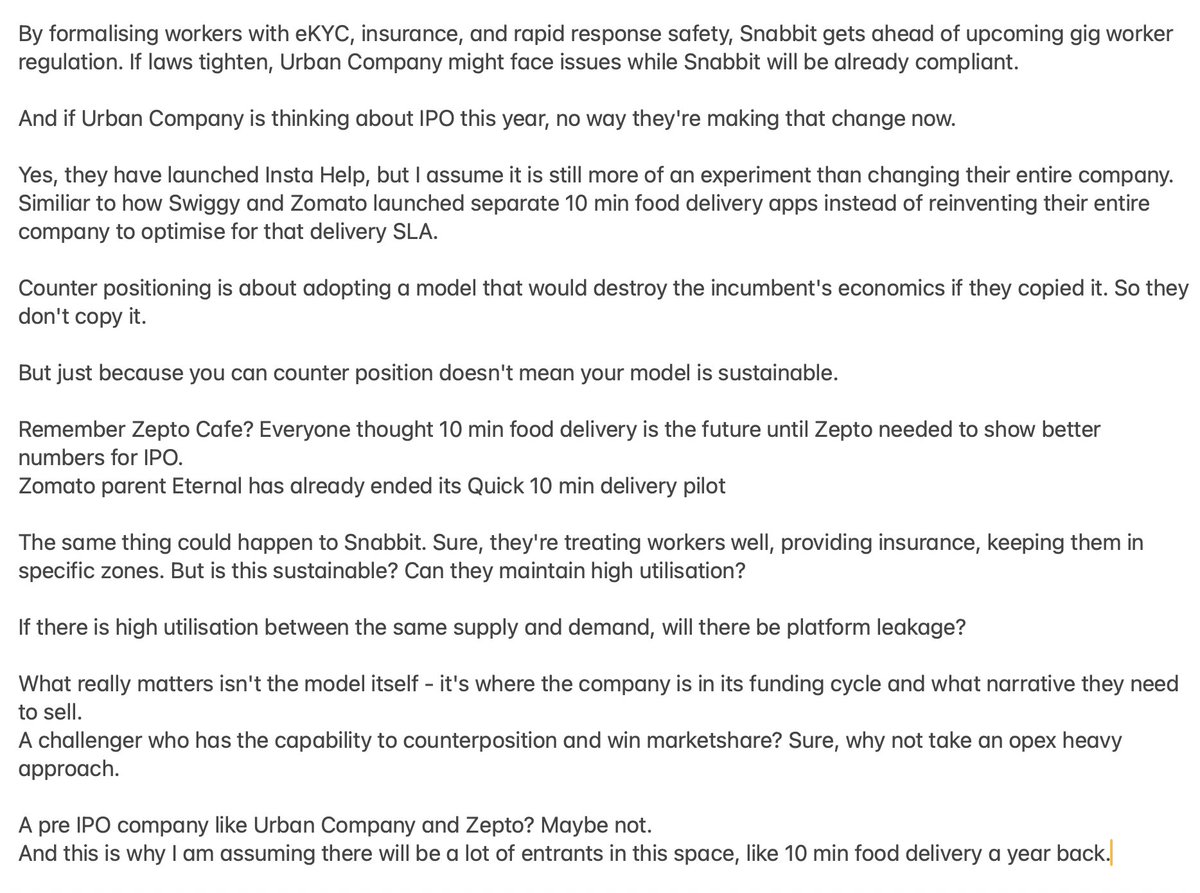 manasjsaloi's tweet image. Nobody knows if your model actually works.
Zepto Cafe was the future of food delivery until IPO prep hit.
Now Snabbit's growing fast by counter positioning vs Urban Company.
My hot take is that:
Perception of business model success = Where you are in the funding cycle ×…