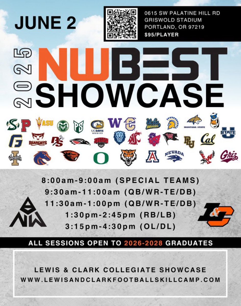 CA$H LARSSON - 2026 (@cashlarsson) on Twitter photo I will be at the NW Best Showcase Monday 6/2 ready to compete 💪
LS: 8-9AM
LB: 1:30-3PM
<a href="/lewisclarkfb/">Lewis & Clark Football</a>
<a href="/coachbelliott/">Brett Elliott</a>
<a href="/Coach_DanFields/">Coach Daniel Fields</a>
<a href="/nwbestshowcase_/">NW BEST</a>
<a href="/BrandonHuffman/">Brandon Huffman</a>
<a href="/247Sports/">247Sports</a>
<a href="/GoPacerFootball/">Lakeridge Football</a>
<a href="/TheChrisRubio/">Rubio Long Snapping®</a> I will be at the NW Best Showcase Monday 6/2 ready to compete 💪
LS: 8-9AM
LB: 1:30-3PM
<a href="/lewisclarkfb/">Lewis & Clark Football</a>
<a href="/coachbelliott/">Brett Elliott</a>
<a href="/Coach_DanFields/">Coach Daniel Fields</a>
<a href="/nwbestshowcase_/">NW BEST</a>
<a href="/BrandonHuffman/">Brandon Huffman</a>
<a href="/247Sports/">247Sports</a>
<a href="/GoPacerFootball/">Lakeridge Football</a>
<a href="/TheChrisRubio/">Rubio Long Snapping®</a>