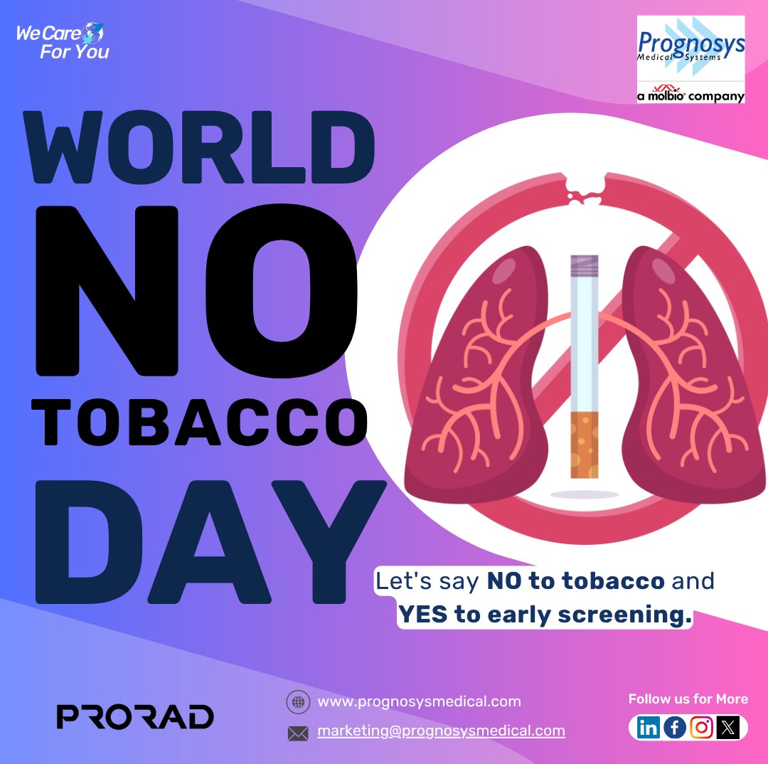 Prognosys_info's tweet image. On this World No-Tobacco Day, we highlight the power of prevention and early detection of lung cancer.
Quit smoking today and get a lung screening—early detection could save your life from lung cancer.
#WorldNoTobaccoDay #LungCancerAwareness #PROGNOSYS #asia #emea #americas