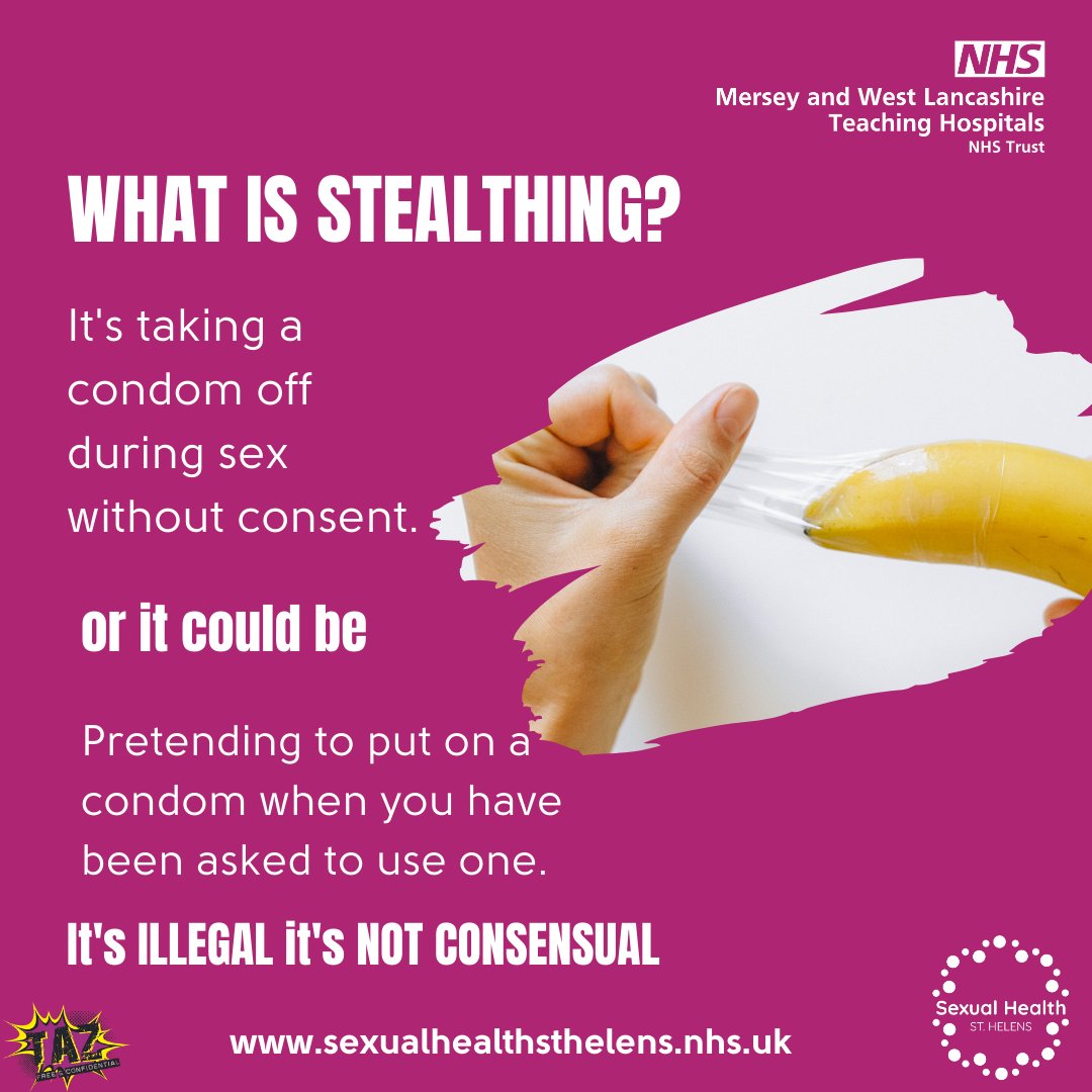 STHSexHealth's tweet photo. To understand exactly why stealing is sexual assault, you need to understand consent. Consent is an informed and ongoing negotiation of enthusiastic desire. So by removing the condom without a person's knowledge, consent is also removed. If you need help visit @rapecentre.org.uk https://t.co/0c2BpAs5uP
