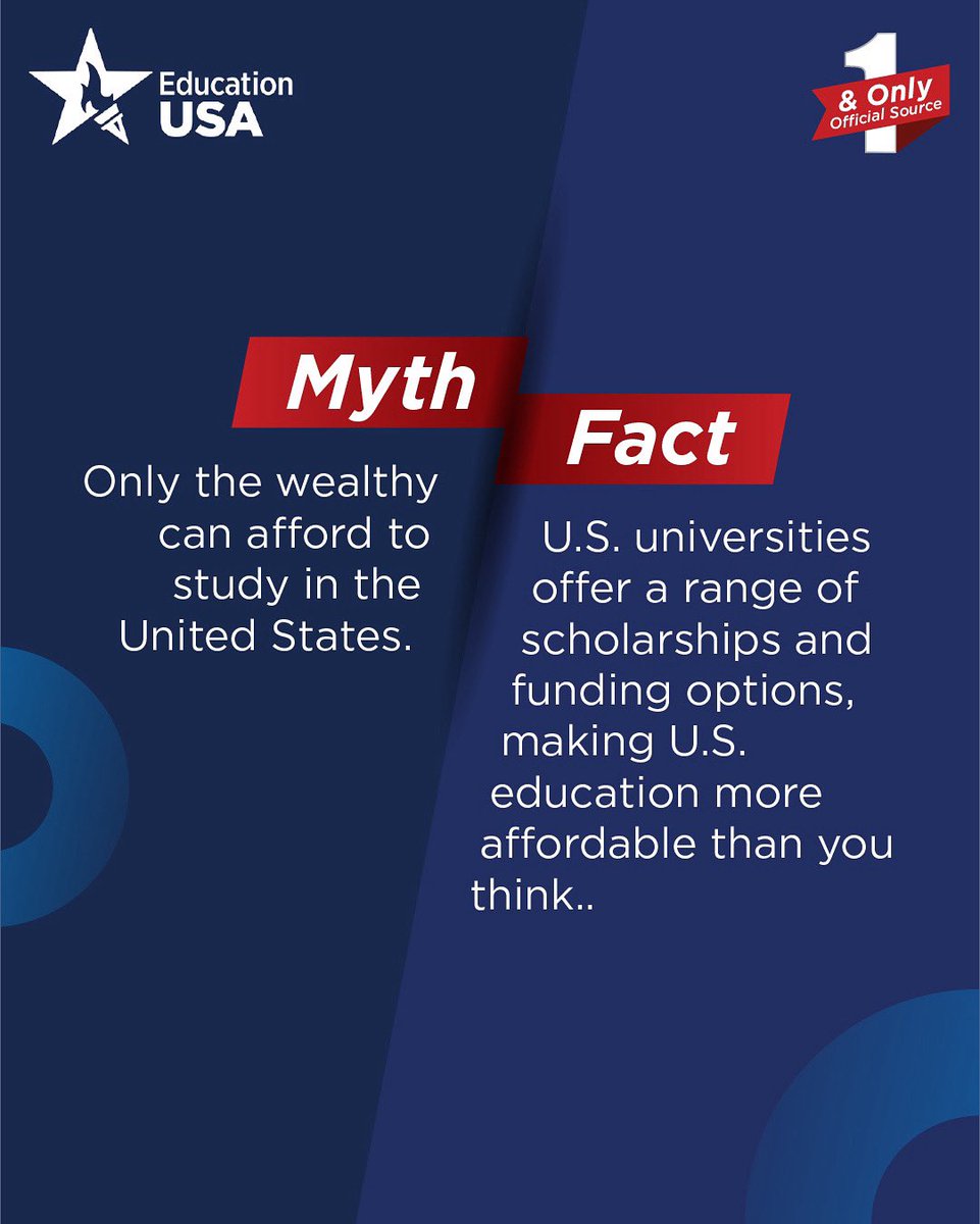 With the right guidance and planning, a world-class education in the United States is not just a dream, it’s within reach for students from all financial backgrounds. 

Don’t let misconceptions hold you back.  Connect with EducationUSA, the only official source on U.S. higher