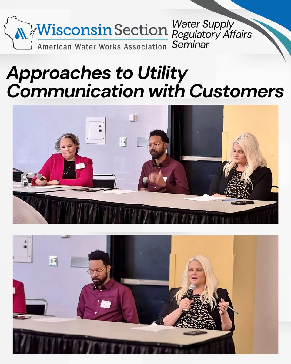 At yesterday’s regulatory seminar, utilities shared real-world insights during a panel on Approaches to Utility Communication with Customers. Thanks to Jessica Lewer Marshfield Utilities, Marcus Pearson <a href="/MadWaterUtility/">Madison Water</a>, Andrea Hay <a href="/Greenbaywater/">Green Bay Water</a> for leading the conversation!