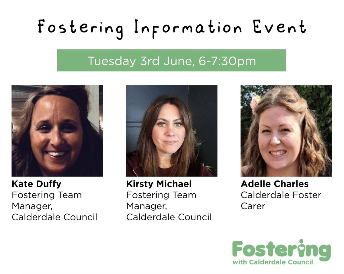 Only 4 days until our Virtual Information Evening!
 
Fostering Managers, Kate and Kirsty and Calderdale Foster Carer, Adelle will be available to answer your questions about fostering and share valuable insights.

Book here: eventbrite.co.uk/e/virtual-fost…