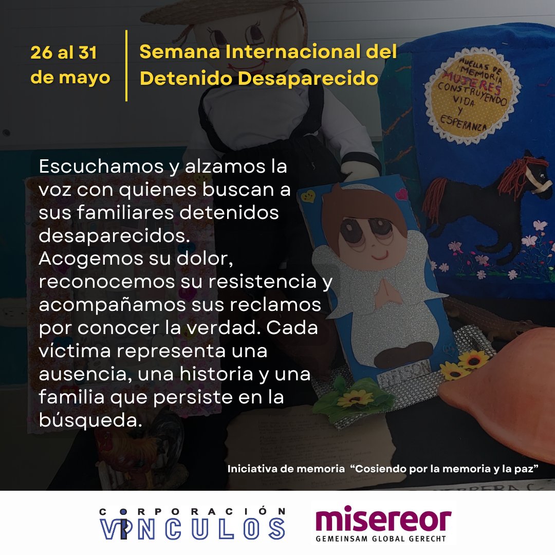 Según UBPD, más de 86.000 personas han sido víctimas de desaparición forzada en Colombia.  Hoy y siempre acompañamos su búsqueda y nos unimos a su voz. Reconocemos su lucha incansable por la verdad y la justicia. 🕊 #HastaEncontrarles #SomosVínculos #DetenidoDesaparecido
