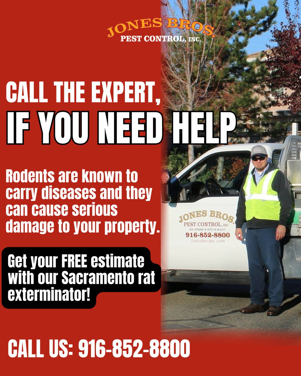 Jones Brothers Pest Control (@jonesbrospest) on Twitter photo If you believe you have a rodent problem, you should have your property inspected by a professional.
Get your free estimate with our Sacramento rat exterminator!
Visit: jonesbrospc.com
#pestcontrolservice #affordablepestcontrolservice #californiapestcontrol #PestControl If you believe you have a rodent problem, you should have your property inspected by a professional.
Get your free estimate with our Sacramento rat exterminator!
Visit: jonesbrospc.com
#pestcontrolservice #affordablepestcontrolservice #californiapestcontrol #PestControl