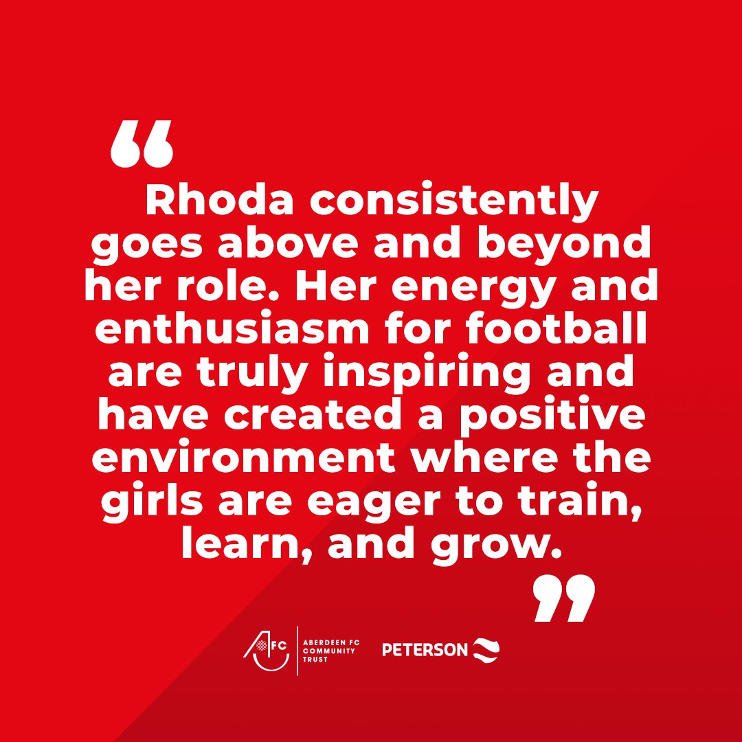 🔴 Congratulations to Rhoda Cameron from Banchory Community Football for winning the Peterson Girls Game Award!

The award recognises a player, coach, or volunteer for going above and beyond to promote the girls game.

Well done, Rhoda! 👏