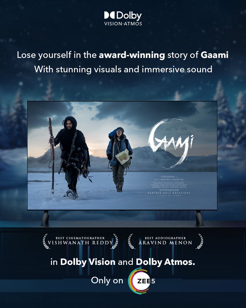 Dolby India (@dolbyin) on Twitter photo Gaami, winner of the prestigious Gaddar Telangana State Award 2024, a film that moved audiences and impressed critics, is now streaming on <a href="/ZEE5India/">ZEE5Official</a> .
Experience its powerful storytelling like never before with stunning visuals in #DolbyVision & immersive sound in #DolbyAtmos. Gaami, winner of the prestigious Gaddar Telangana State Award 2024, a film that moved audiences and impressed critics, is now streaming on <a href="/ZEE5India/">ZEE5Official</a> .
Experience its powerful storytelling like never before with stunning visuals in #DolbyVision & immersive sound in #DolbyAtmos.