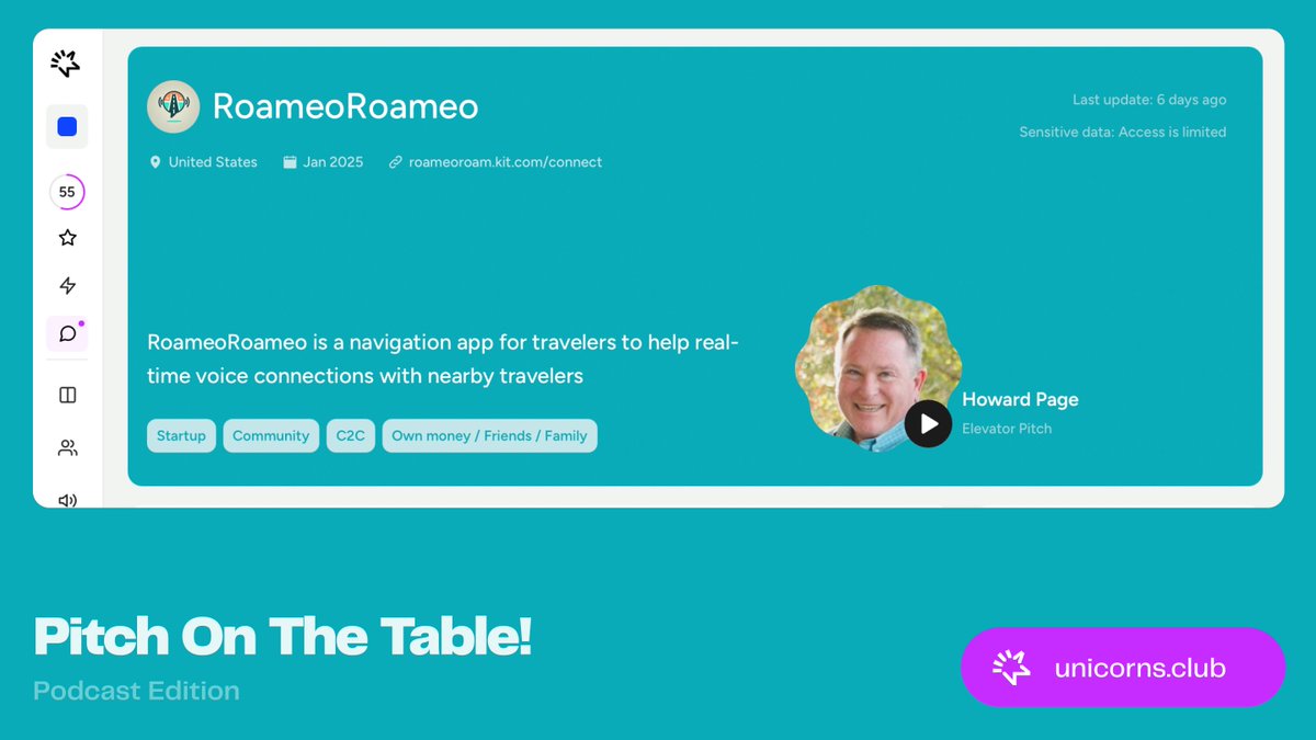 🎙️ On this week’s Pitch On The Table, we explore RoameoRoameo <a href="/DriveToConnect/">Roameo Roam</a> — the voice-first navigation app for travelers

📺 Check it now: youtu.be/H14kzFj1CD0

#TravelTech #Startups #VoiceChat #RoameoRoameo #UnicornsJournal