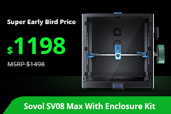 YGK3D's tweet image. Pricing details for Sovol SV08 Max: $999 Kickstarter early bird for printer only ($1299 retail), $1198 including enclosure kit ($1498 retail). What do you think? Decent price for a 500x500x500 printer?