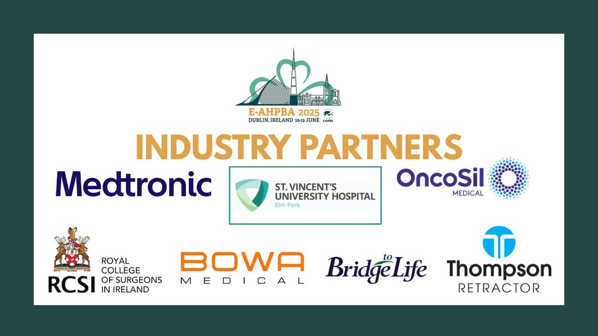 A heartfelt thank you to our Industry Partners for supporting the E-AHPBA Congress 2025! 🏥🤝
 📍 Dublin | 10–12 June
Proud to partner with:
 Medtronic, Bridge to Life, Thompson Reactor, BOWA Medical, St. Vincent’s University Hospital, RCSI, Viatris, and OncoSil 🌍🔬
Together, we