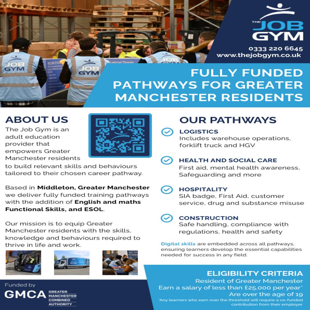 PH_Bolton's tweet photo. 🚀 Ready to upskill in Greater Manchester?

Join The Job Gym for FREE training in: 🔹 Logistics
🔹 Health &amp; Social Care
🔹 Hospitality
🔹 Construction

📍 Must be 19+ &amp; earn under £25k
📞 0333 220 6645
🌐 https://t.co/iby8Ls1vUM https://t.co/pd3apCo3rL