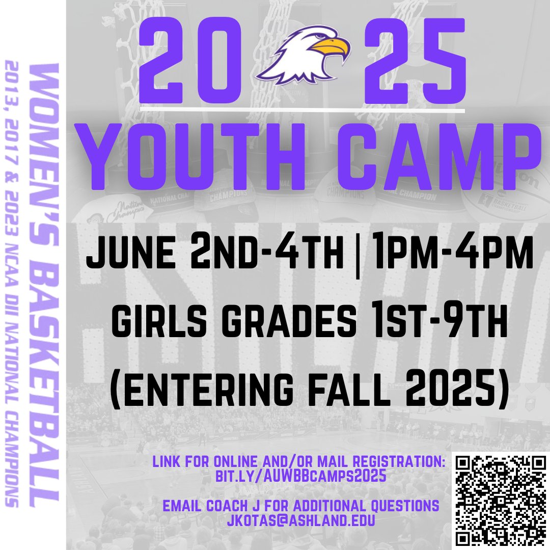 3⃣ 𝗗𝗔𝗬𝗦 𝗢𝗨𝗧🏀

Sign up using the link below. Online registration will close on Sunday!

𝗚𝗢 𝗘𝗔𝗚𝗦!!  

bit.ly/AUWBBcamps2025
