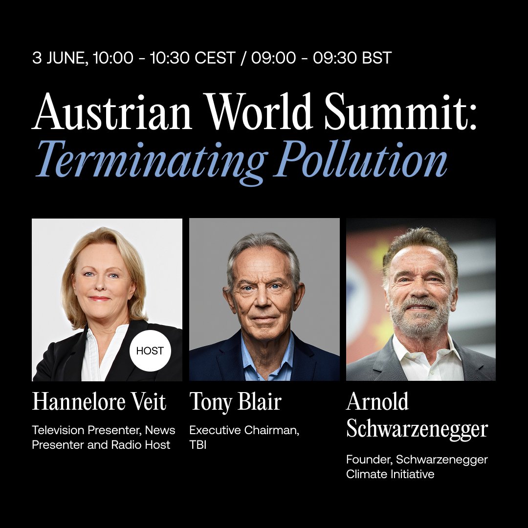Tony Blair Institute for Global Change (@institutegc) on Twitter photo Tomorrow, Tony Blair joins <a href="/Schwarzenegger/">Arnold</a> and <a href="/HanneloreVeit/">Hannelore Veit</a> in conversation at the <a href="/ArnoldSCI/">SchwarzeneggerClimateInitiative</a> to discuss the politics of the #climate debate and the urgent need for different political parties to work together to deliver meaningful climate action.
Watch live at 09:00 BST / Tomorrow, Tony Blair joins <a href="/Schwarzenegger/">Arnold</a> and <a href="/HanneloreVeit/">Hannelore Veit</a> in conversation at the <a href="/ArnoldSCI/">SchwarzeneggerClimateInitiative</a> to discuss the politics of the #climate debate and the urgent need for different political parties to work together to deliver meaningful climate action.
Watch live at 09:00 BST /