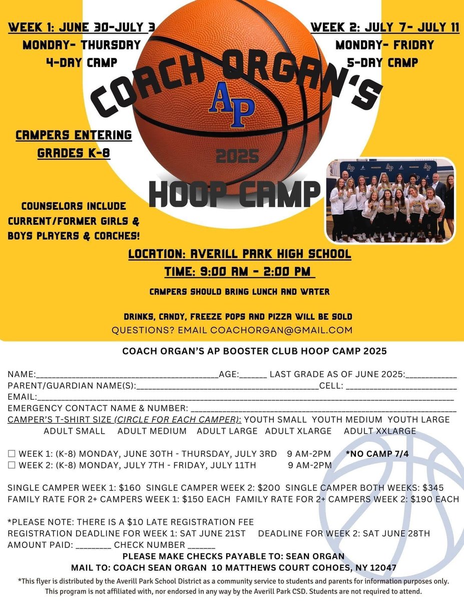 Summer Means Camp Season.....Check Out Coach Organ's Summer Camp!

<a href="/IC_Riders/">Ichabod Crane Riders</a> <a href="/MH_Athletics/">Maple Hill Wildcats</a> @hudsonCSD <a href="/ChathamCSD/">ChathamCSD</a> <a href="/taconichills/">Taconic Hills CSD</a> <a href="/IchabodCraneCSD/">Ichabod Crane CSD</a> 
<a href="/section2hoop/">Section2hoop</a> @APLADYWARRIORS <a href="/AP_hoops/">AP Boys Basketball</a> <a href="/AP_Athletics/">Averill Park Golden Knights</a>