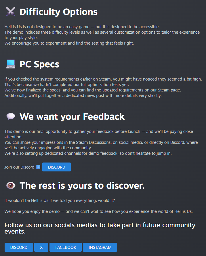 Hell is Us demo playable on Steam from June 2 to June 16 store.steampowered.com/news/app/16207…
