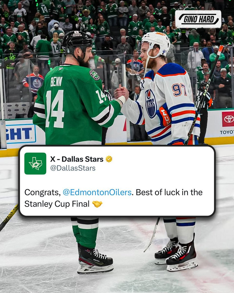 Gino Hard (@ginohard_) on Twitter photo Pure class from the Dallas Stars after a hard-fought series with the Oilers 👏 💚
(h/t <a href="/DallasStars/">X - Dallas Stars</a>) Pure class from the Dallas Stars after a hard-fought series with the Oilers 👏 💚
(h/t <a href="/DallasStars/">X - Dallas Stars</a>)