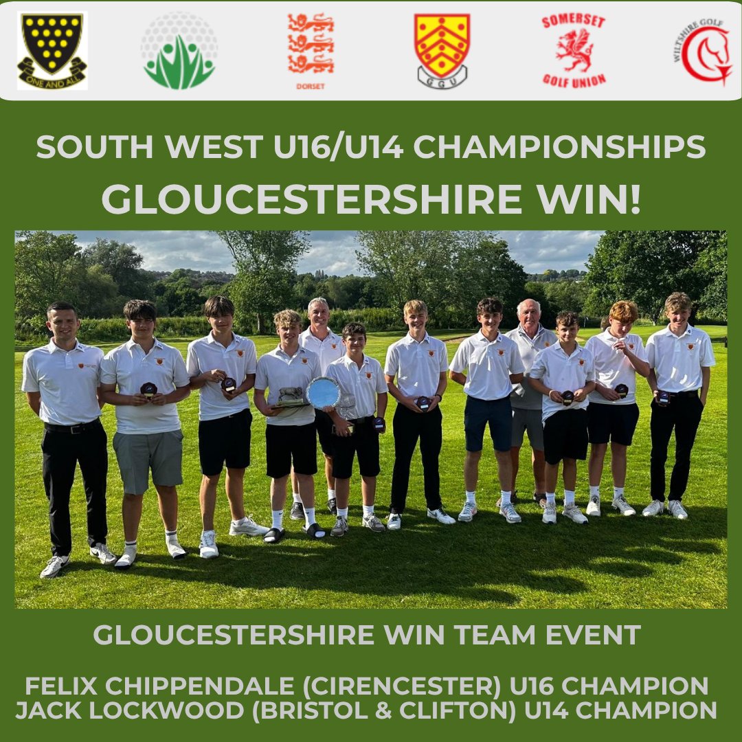 GLOUCESTERSHIRE CLEAN SWEEP at SWCGA U14/U16 Championships held at Yeovil GC - 29th May. As well as Team WIN - Individual winners: Felix Chippendale (Cirencester) U16 Champion &amp; Jack Lockwood (B &amp; C) U14 Champion. Great play lads! Results: ow.ly/RSIP50W1xFo #Gloucestershire