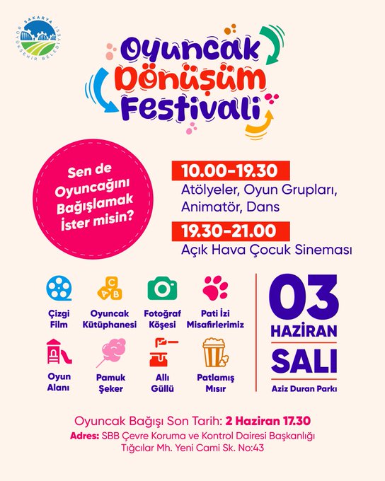 Sakarya’da Çocuklar İçin Ücretsiz Oyuncak Dönüşüm Festivali