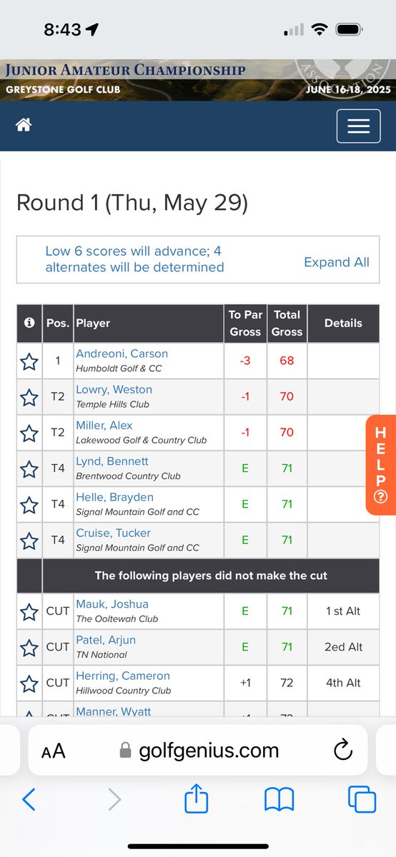 bennett_lynd's tweet photo. Excited to be moving on to the TN Junior Amateur Championship at Greystone Golf Club June 16-18th. https://t.co/2ULd5lM7AI