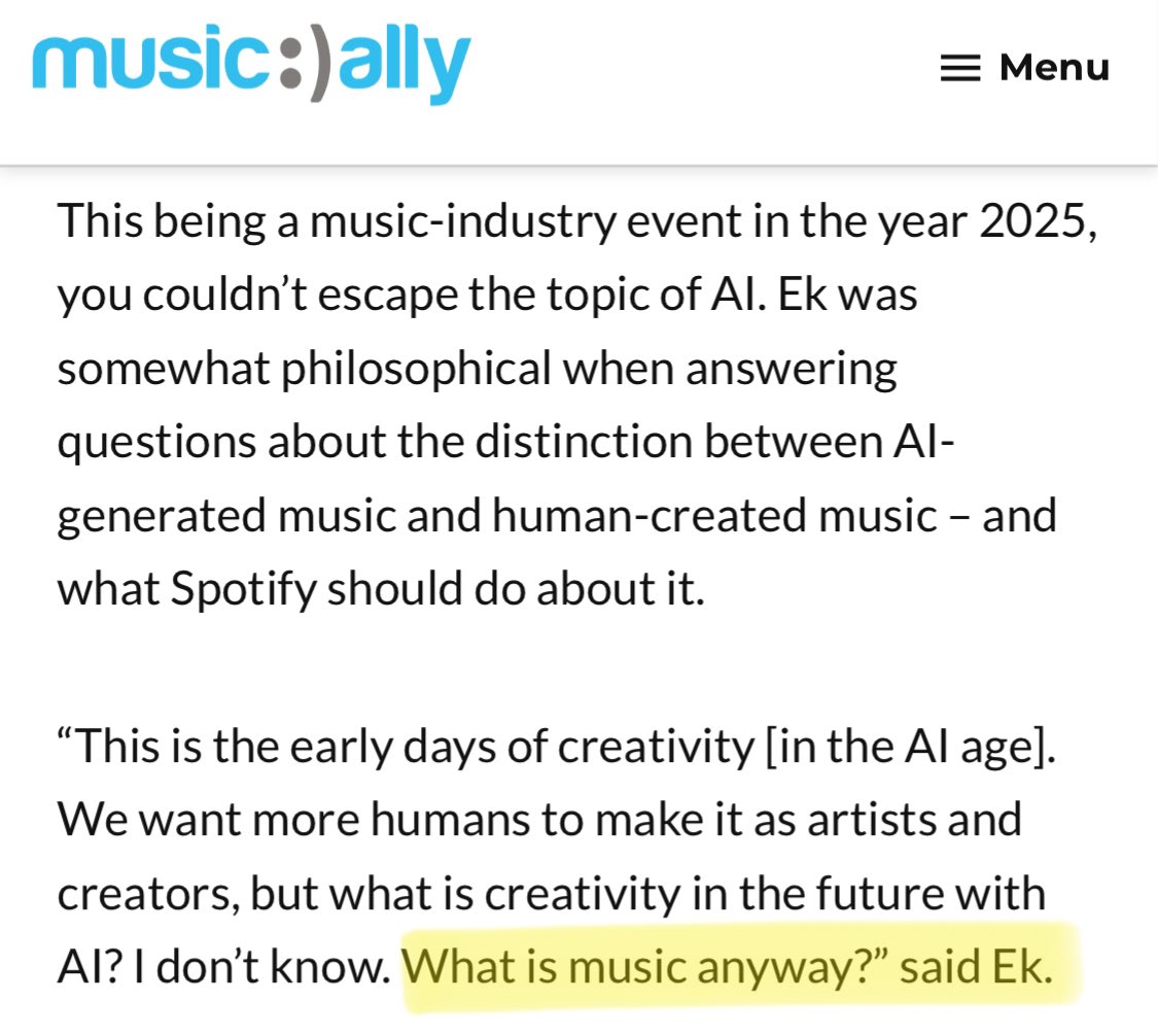UMAW_'s tweet image. Yet another slimy statement from the company that controls the dominant share of streaming. Daniel Ek won’t protect musicians against AI — his “philosophical” question diminishes the real work that real artists do every day, as do Spotify’s poverty-wage payouts. We need the LWMA!