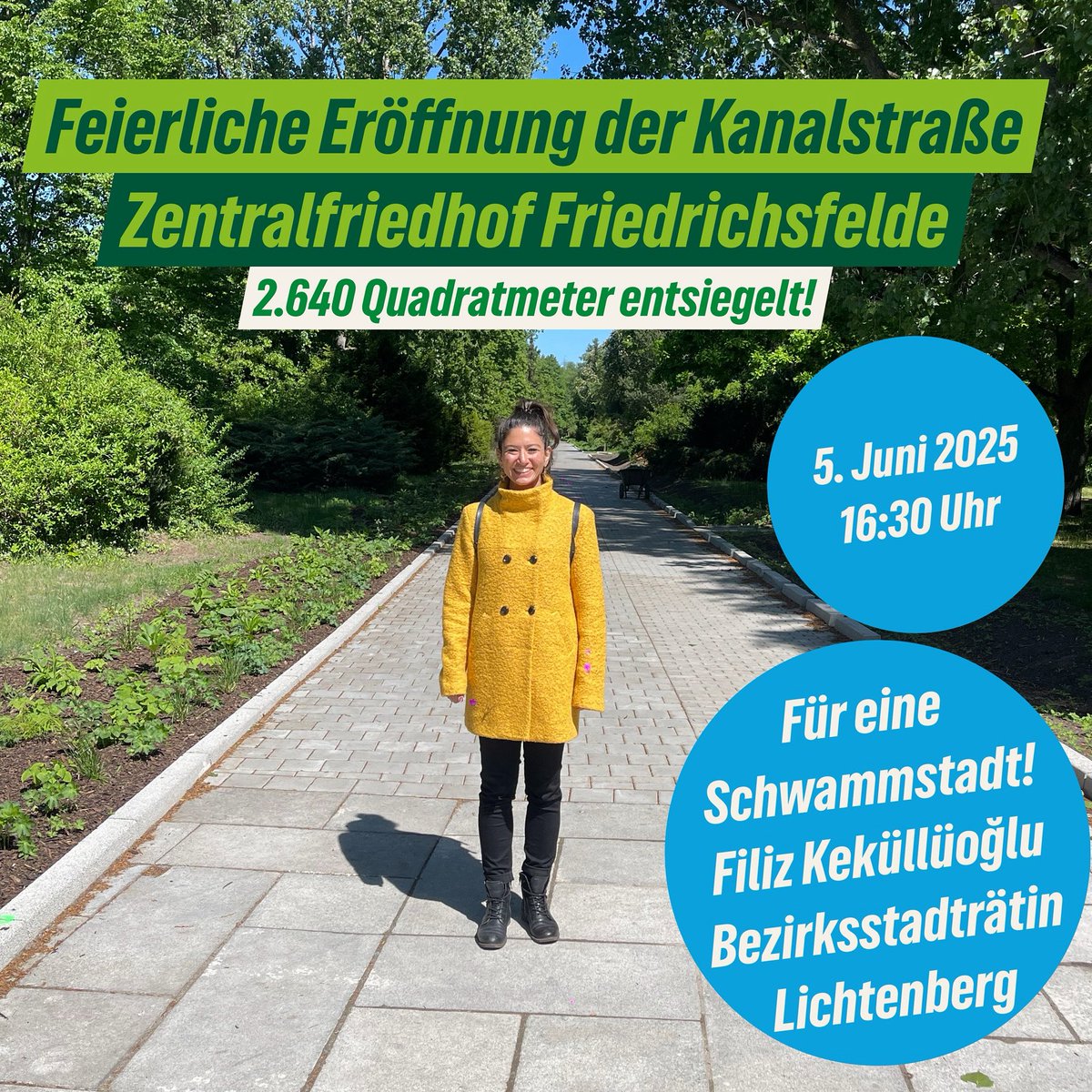 Feierliche Eröffnung der Kanalstraße in Lichtenberg
Nach der Sanierung zeigt sich die historische Kanalstraße am Zentralfriedhof Friedrichsfelde hell, grün &amp; klimaresilient.
Ein echter Gewinn für #Klimaschutz, #Artenvielfalt &amp; die #SchwammstadtBerlin 
👉 
berlin.de/ba-lichtenberg…