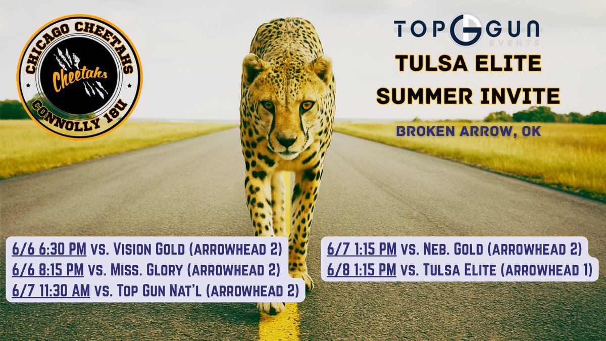 Chicago Cheetahs Connolly (@mccheetahs) on Twitter photo 👀Schedule Drop‼️ Cheetahs on the road to the Tulsa Elite Summer Invite #GoCheetahs #WePlayFast <a href="/BoDomeBville/">Bo Dome Bensenville</a> <a href="/ExtraInningSB/">EXTRA INNING SOFTBALL</a> <a href="/LineDsoftball/">Line Drive Media</a> @Los_Stuff <a href="/PGFnetwork/">PGF</a> <a href="/thealliancefp/">The Alliance Fastpitch</a> 👀Schedule Drop‼️ Cheetahs on the road to the Tulsa Elite Summer Invite #GoCheetahs #WePlayFast <a href="/BoDomeBville/">Bo Dome Bensenville</a> <a href="/ExtraInningSB/">EXTRA INNING SOFTBALL</a> <a href="/LineDsoftball/">Line Drive Media</a> @Los_Stuff <a href="/PGFnetwork/">PGF</a> <a href="/thealliancefp/">The Alliance Fastpitch</a>