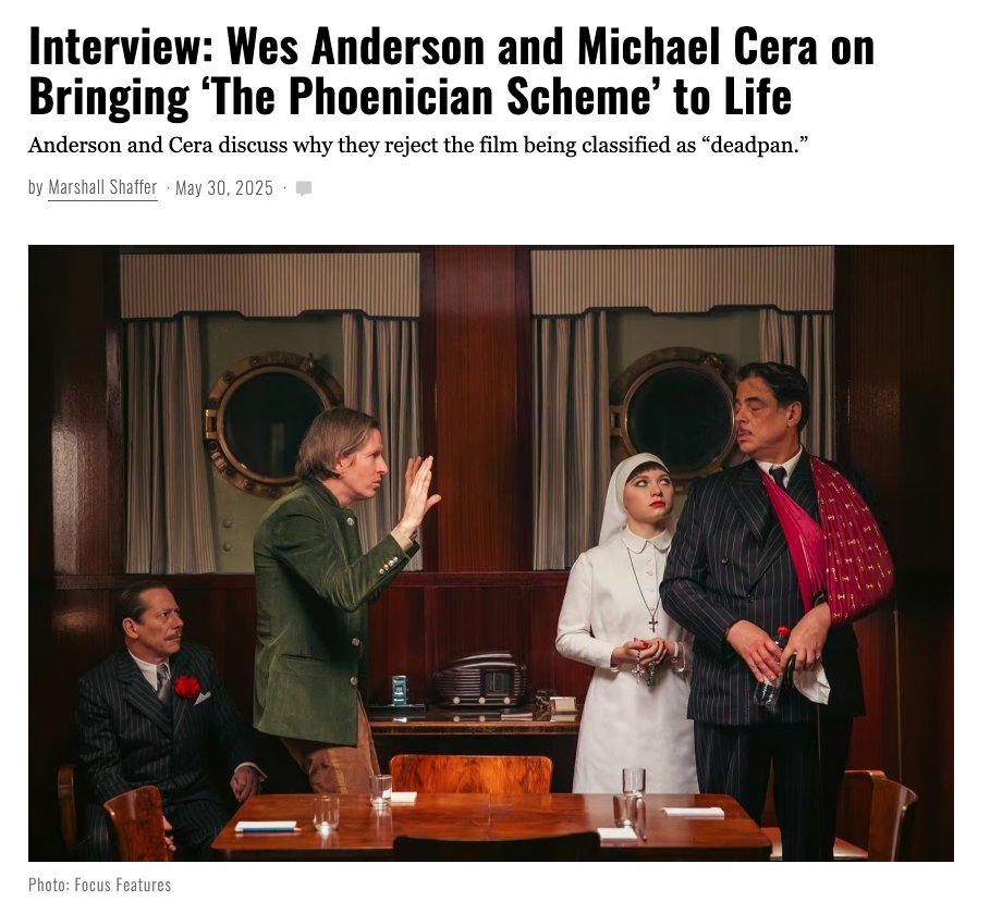 I grew up in Houston and can remember when RUSHMORE was shooting, so Wes Anderson has always loomed large in my cinematic imagination. A treasure to talk with him about his latest delight, THE PHOENICIAN SCHEME, alongside Michael Cera for <a href="/Slant_Magazine/">Slant</a>

🔗👇