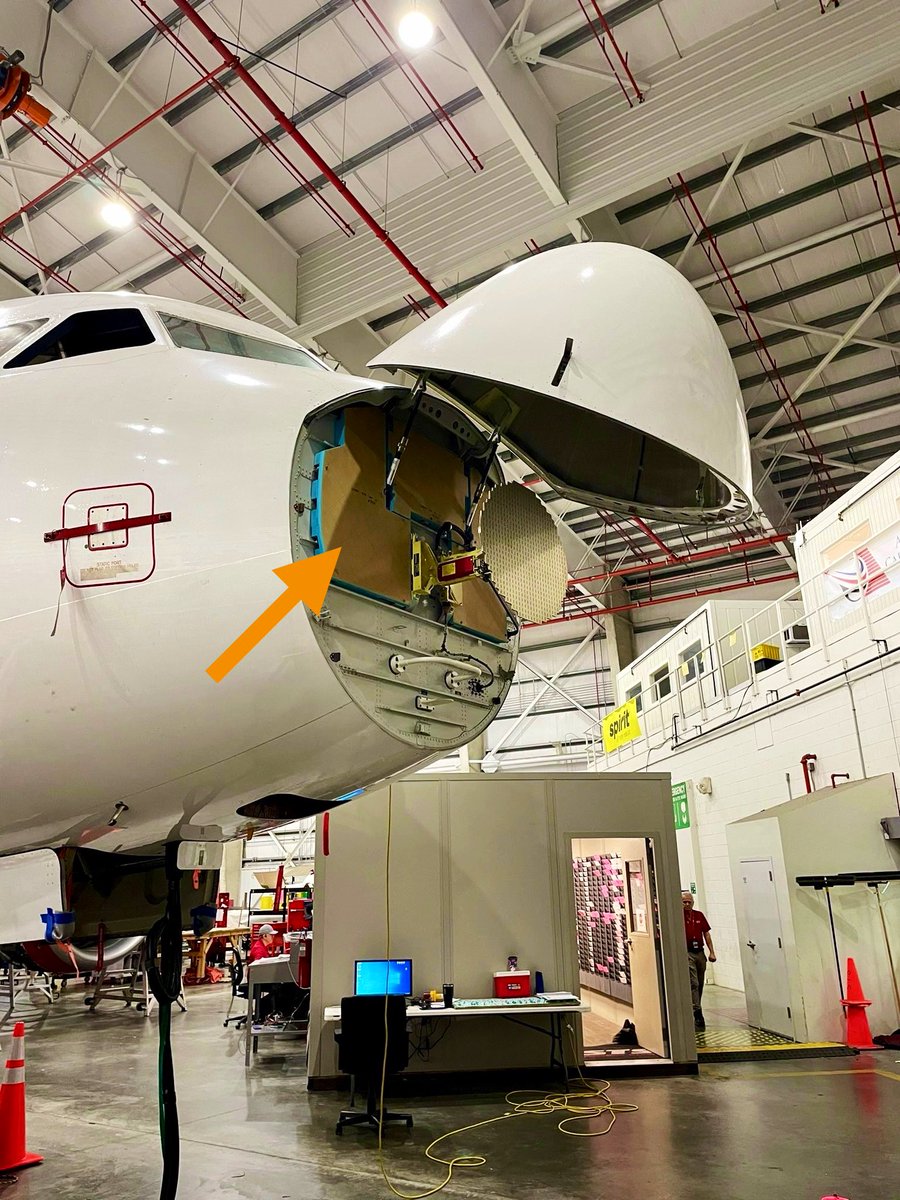 Did you know : The #A320 has a shield 🛡️installed in front of the airplane (Frame 1).

This provides a secondary protection for pilots from bird strikes and FOD ingestion - should it penetrate the rather thin Radome skin.