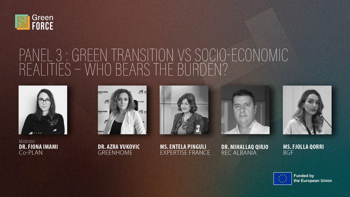 Join us in for a thought-provoking panel on "𝗚𝗿𝗲𝗲𝗻 𝗧𝗿𝗮𝗻𝘀𝗶𝘁𝗶𝗼𝗻 𝘃𝘀 𝗦𝗼𝗰𝗶𝗼-𝗘𝗰𝗼𝗻𝗼𝗺𝗶𝗰 𝗥𝗲𝗮𝗹𝗶𝘁𝗶𝗲𝘀: 𝗪𝗵𝗼 𝗕𝗲𝗮𝗿𝘀 𝘁𝗵𝗲 𝗕𝘂𝗿𝗱𝗲𝗻?" 
#GreenFORCEtwinning #GreenFORCE #changesforgreen #greencommunity #Collaboration #HorizonEU
