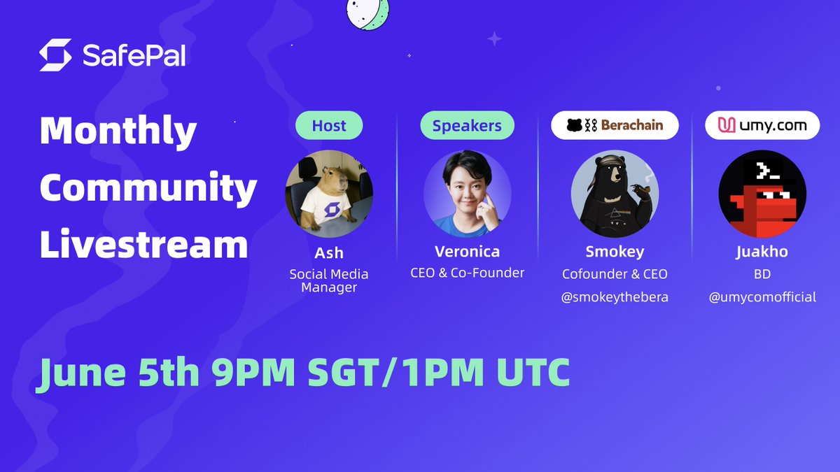 SafePal - Crypto Wallet (@isafepal) on Twitter photo π£ What did SafePal do this May?
Find out in our Community AMA:
π©βπΌ Updates from CEO <a href="/V_SafePal/">Veronica</a>
π₯ Guests @smokeythebera from <a href="/berachain/">Berachain Foundation π»β</a> & Juakho from <a href="/umycomofficial/">Umy.com (Download Umy Appο½Get $150 bonus</a>
π $200 GiftNow up for grabs
π June 5th | 1:00 PM UTC
Mark your calendars & join us here on X or Youtube!! π£ What did SafePal do this May?
Find out in our Community AMA:
π©βπΌ Updates from CEO <a href="/V_SafePal/">Veronica</a>
π₯ Guests @smokeythebera from <a href="/berachain/">Berachain Foundation π»β</a> & Juakho from <a href="/umycomofficial/">Umy.com (Download Umy Appο½Get $150 bonus</a>
π $200 GiftNow up for grabs
π June 5th | 1:00 PM UTC
Mark your calendars & join us here on X or Youtube!!