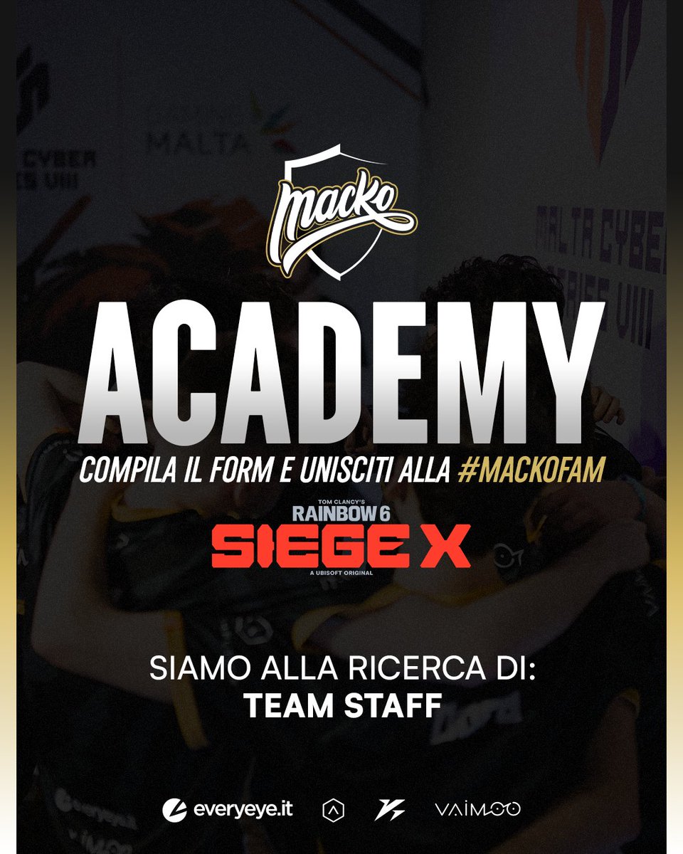 La Macko Esports R6 Academy cerca te! 🫵
Siamo alla ricerca di Staff per la nostra Academy di Rainbow Six Siege! 🏆

Oserai accettare la sfida? 👊💢
Compila il form! ▶ bit.ly/MCK_R6

#DrawnToDare #Rainbow6