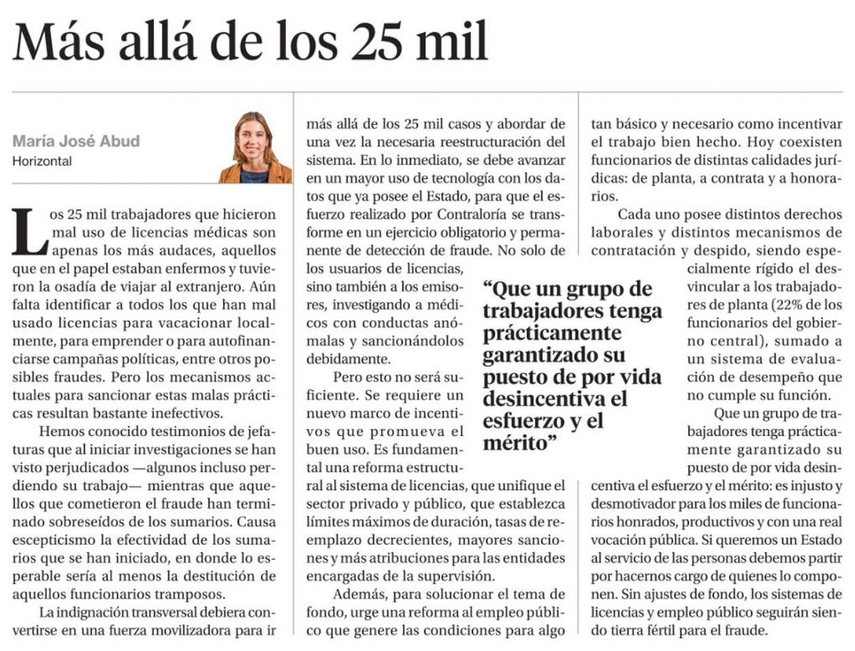La indignación sobre el  “caso licencias” debe traducirse en reformas de fondo al sistema de licencias y el empleo público. Sin una reestructuración profunda, seguirán siendo tierra fértil para el fraude. 
Comparto mi columna en <a href="/La_Segunda/">laSegunda</a> ⬇️