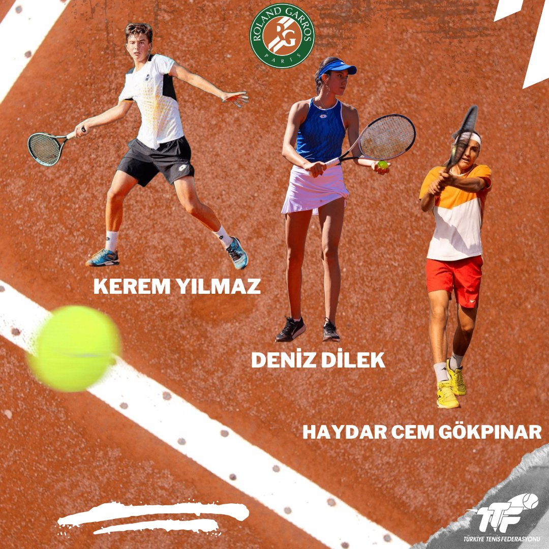 #RolandGarros Junior Championships'te Türkiye'yi üç sporcumuz temsil ediyor 🇹🇷

Eleme müsabakaları başlayan #RolandGarros Junior Championships'te Kerem Yılmaz ve Deniz Dilek ana tabloda mücadele edecek, Haydar Cem Gökpınar ise elemelerde korta çıkıyor 🎾