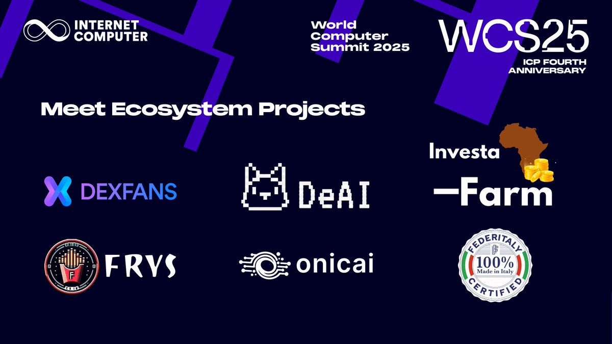 DFINITY (@dfinity) on Twitter photo 🚀 Ecosystem power on full display
Proud to feature:
<a href="/deai_chat/">DeAI Chat</a> <a href="/Investa_farm/">Investa Farm.</a> <a href="/FriesCoin/">Fries Coin(FRYS)</a> <a href="/onicaiHQ/">onicai</a> <a href="/DexFansOfficial/">Dexfans</a> and FederItaly
🔗 worldcomputer.com/wcs25
📍 Zurich | 📅 June 3, 2025 🚀 Ecosystem power on full display
Proud to feature:
<a href="/deai_chat/">DeAI Chat</a> <a href="/Investa_farm/">Investa Farm.</a> <a href="/FriesCoin/">Fries Coin(FRYS)</a> <a href="/onicaiHQ/">onicai</a> <a href="/DexFansOfficial/">Dexfans</a> and FederItaly
🔗 worldcomputer.com/wcs25
📍 Zurich | 📅 June 3, 2025