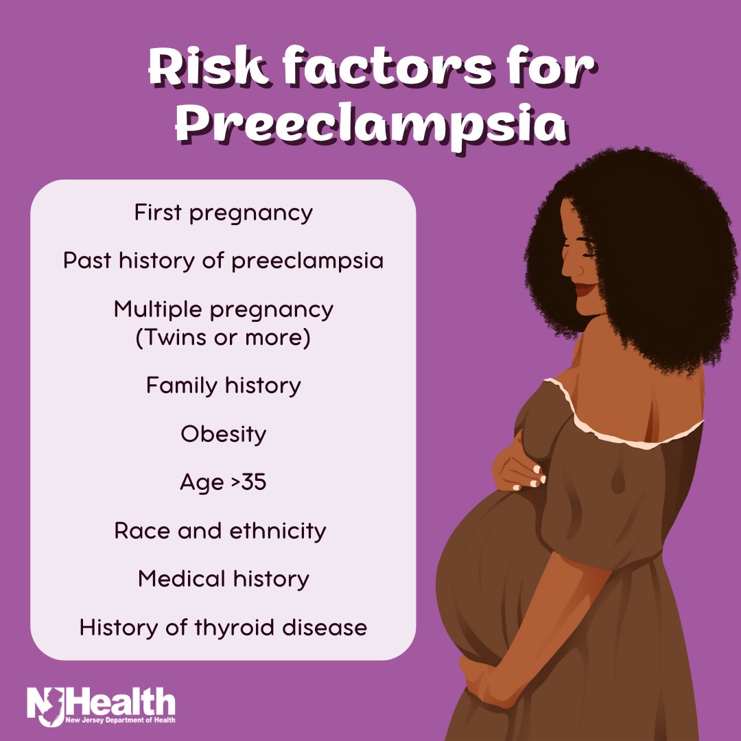Risk factors for preeclampsia vary. It’s important to talk to your health care provider to know your risks and learn how to monitor and watch for signs and symptoms. Learn more: medlineplus.gov/ency/article/0… #HealthierNJ #Preeclampsia