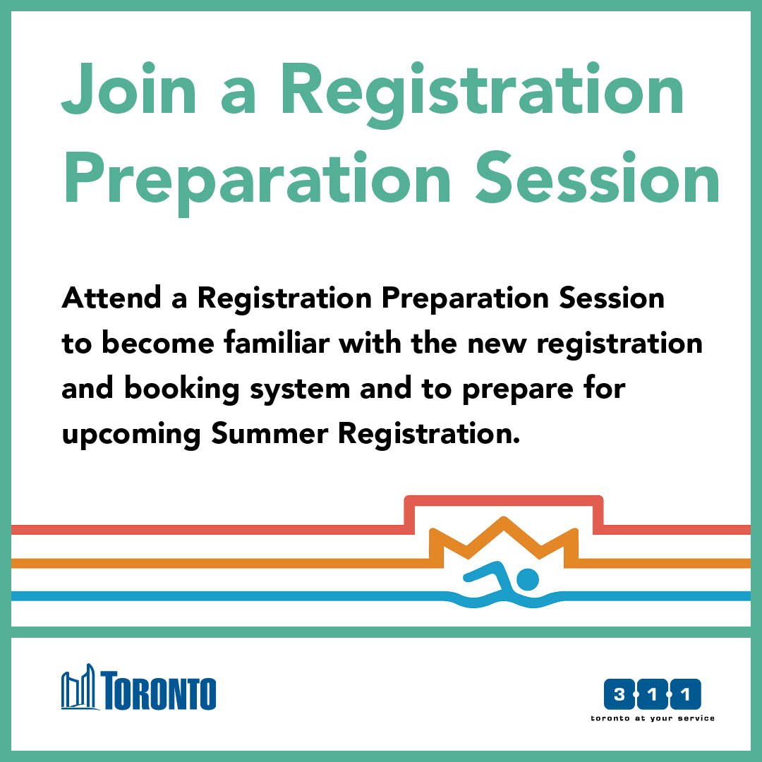 Need help creating an account or preparing for program registration?

Join us on Monday, June 2 from 7 p.m. to 8:30 p.m. and learn the most important things you'll need to get started.  

Register online for the prep session.
toronto.ca/explore-enjoy/…