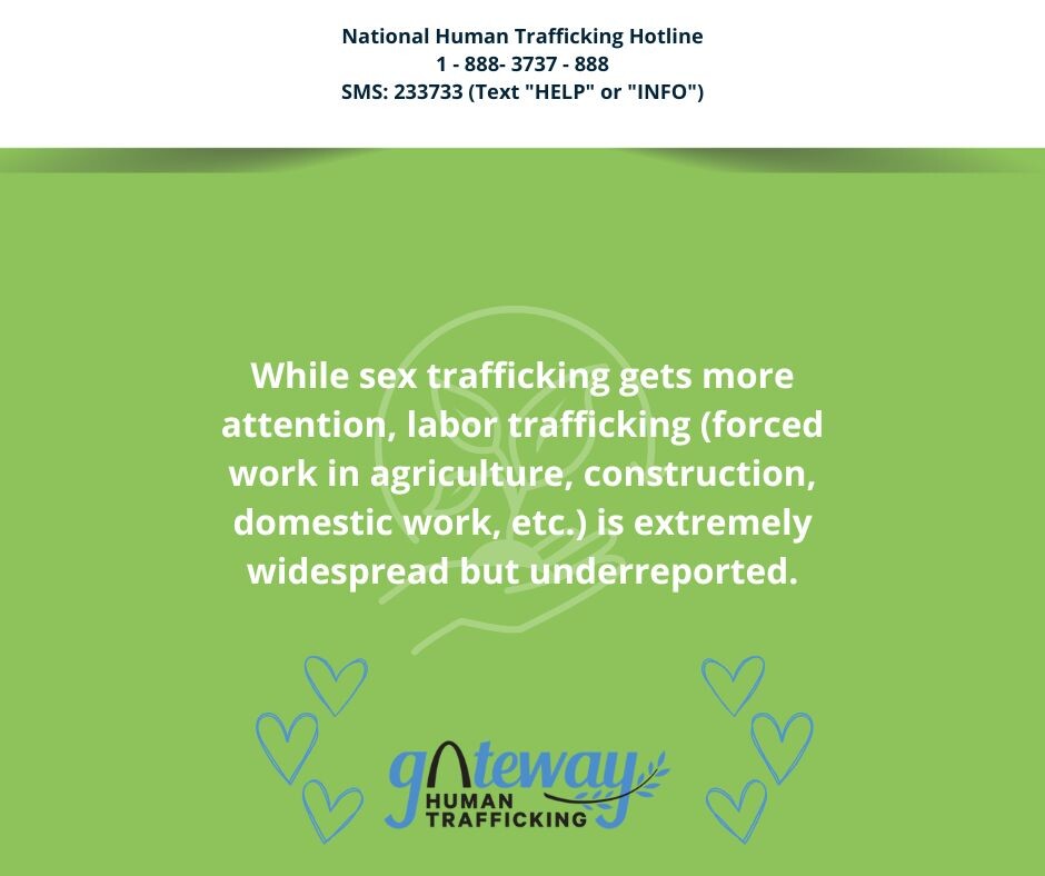 While sex trafficking gets most of the attention, labor trafficking—like forced work in agriculture, construction, and domestic jobs—is far more widespread but often goes unseen and underreported.

To learn more, visit gahtmo.org. 

#GAHTMO #EndHumanTrafficking