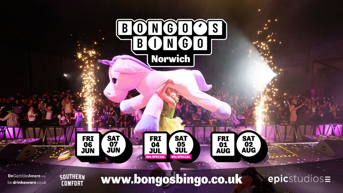 EPICNorwich's tweet image. 📣 JUST ANNOUNCED: @BongosBingo adds two August dates to the lineup, tickets available for all Norwich dates
Book now 🎫 bongosbingo.co.uk/city/63/norwic…
