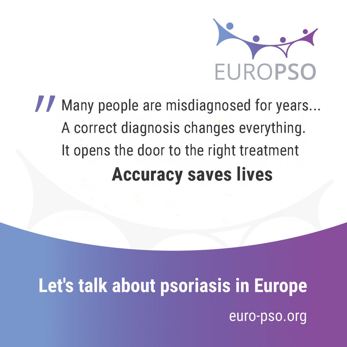 Misdiagnosis delays treatment. And healing.

A correct diagnosis can change everything.
It saves time, health and lives.

Let’s raise awareness during #EPW2025

#AccuracySavesLives #Psoriasis #TimelyDiagnosis #EUROPSO #PatientAdvocacy