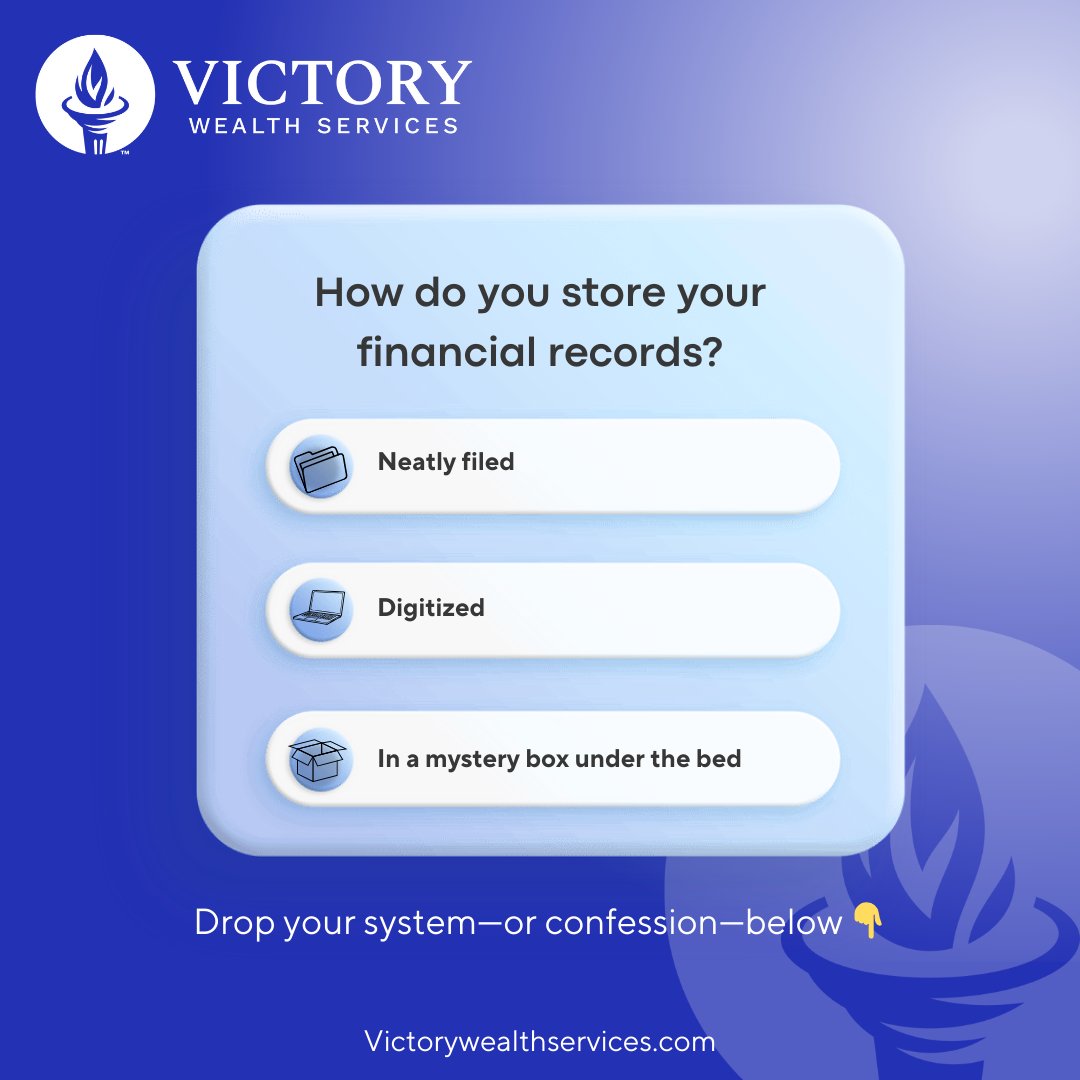 VictoryWealth's tweet image. 📁 How do you store your financial records?
✅ Filed
✅ Digitized
📦 Or... under the bed?
Get organized today with our FREE checklist:
👉 victorywealth.com/declutter-your…
#VictoryWealthServices #LiveYourVictory #DeclutterChecklist #FinanceTips #MoneyOrganization