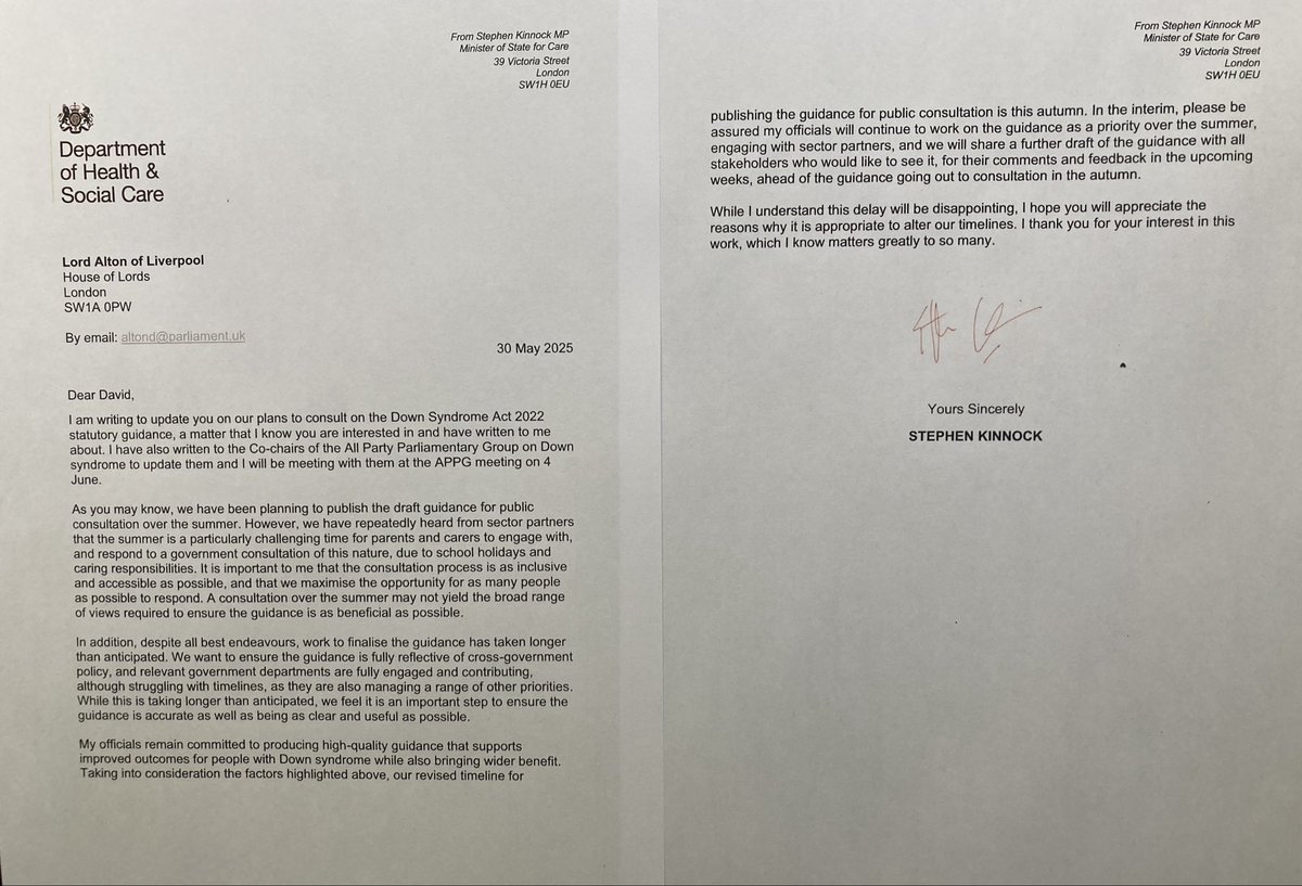 Lord (David) Alton (@davidaltonhl) on Twitter photo Minister <a href="/SKinnock/">Stephen Kinnock</a> explains why the consultation on the Down Syndrome Act 2022 - pioneered in <a href="/UKParliament/">UK Parliament</a> by <a href="/LiamFox/">Sir Liam Fox</a> & <a href="/BaronessHollins/">Baroness Hollins</a> has been delayed. <a href="/APPGDS/">APPG for Down Syndrome</a> <a href="/DamianHinds/">Damian Hinds</a> <a href="/DownSyndrome/">DownSyndrome</a> <a href="/DownSyndromeLPL/">Down Syndrome Liverpool</a> <a href="/HumanRightsCtte/">UK Parliament Human Rights Committee</a> <a href="/LordSpeaker/">Lord Speaker</a> <a href="/CommonsSpeaker/">House of Commons Speaker</a> <a href="/HouseofCommons/">UK House of Commons</a> Minister <a href="/SKinnock/">Stephen Kinnock</a> explains why the consultation on the Down Syndrome Act 2022 - pioneered in <a href="/UKParliament/">UK Parliament</a> by <a href="/LiamFox/">Sir Liam Fox</a> & <a href="/BaronessHollins/">Baroness Hollins</a> has been delayed. <a href="/APPGDS/">APPG for Down Syndrome</a> <a href="/DamianHinds/">Damian Hinds</a> <a href="/DownSyndrome/">DownSyndrome</a> <a href="/DownSyndromeLPL/">Down Syndrome Liverpool</a> <a href="/HumanRightsCtte/">UK Parliament Human Rights Committee</a> <a href="/LordSpeaker/">Lord Speaker</a> <a href="/CommonsSpeaker/">House of Commons Speaker</a> <a href="/HouseofCommons/">UK House of Commons</a>