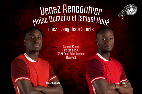 CSRDP1974's tweet photo. 🚨 À ne pas manquer ! 🚨

Viens rencontrer Moïse Bombito et Ismaël Koné de l’Équipe nationale canadienne! ⚽🍁

📍 Evangelista Sports – 6821 boul. Saint-Laurent, Montréal
📅 Samedi 31 mai 2025
⏰ De 11 h à 13 h

Autographes, photos et une occasion unique! #CSRDP1974 https://t.co/e3CTdFNypA