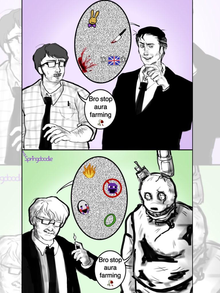 Springdoodle's tweet image. one is admitting to murder while the other is just trauma dumping #FNaF #FiveNightsAtFreddys