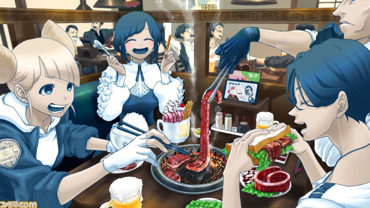 『都市伝説解体センター』累計販売本数30万本突破を記念して“口に出しても存在しない”打ち上げパーティーイラスト公開
famitsu.com/article/202505…

あざみー、廻屋、ジャスミン、富入がひとつの卓を囲み、焼肉パーティーを決行。こんな光景が見たかった人は多いハズ！ ほかの席には山ガスたちの姿も。