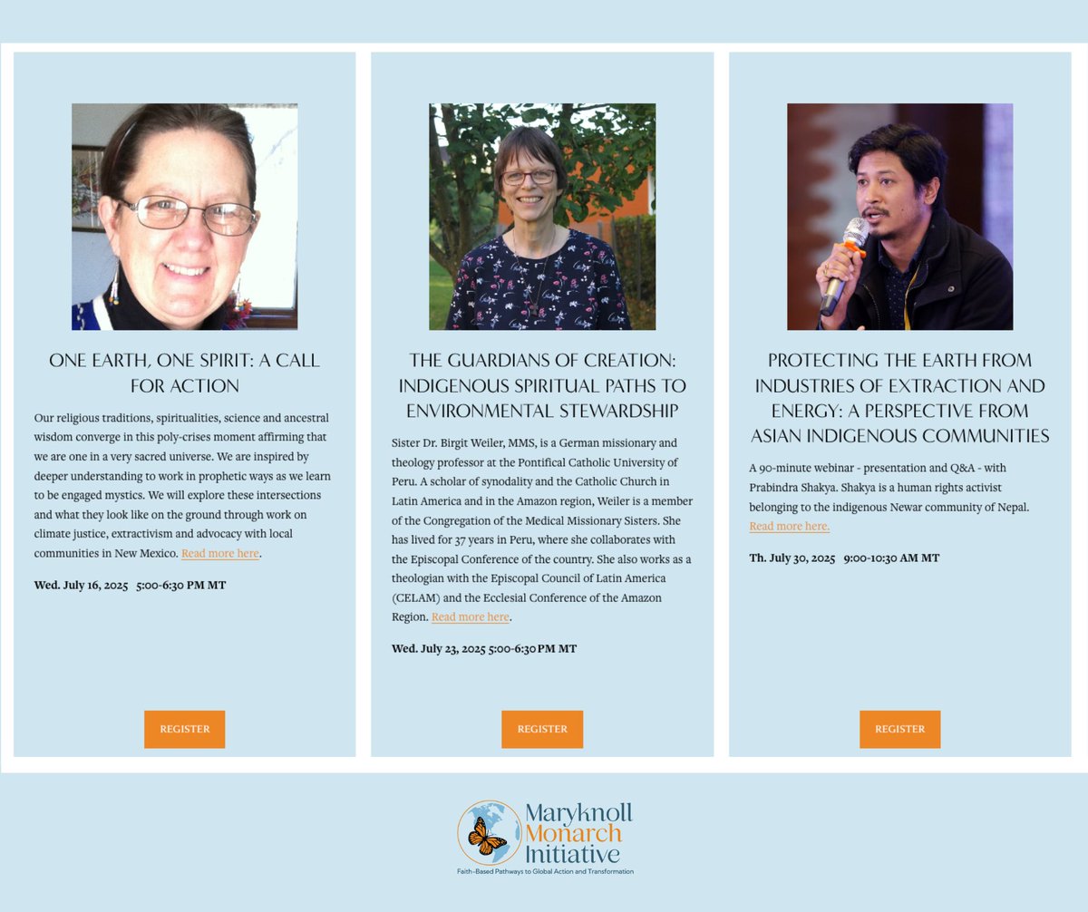 How can we resist violence with faith and action?
Join Marie Dennis on June 4 at 5 PM MT for the opening webinar of the Maryknoll Monarch Initiative series on #nonviolence and #peace.
The series features prominent speakers. Don't miss it!
Register ➡️ paxchristi.net/webinar-series…