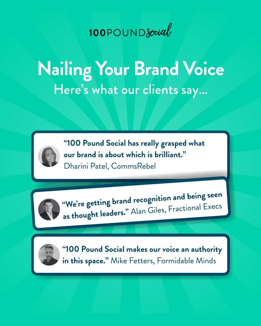 Here at #100PS we work hard to capture the #BrandVoice of every business we work with.

➡️  Dharini Patel at CommsRebel shared: “#100PoundSocial has really grasped what our #brand is about which is brilliant.”

Join a demo: 
👉🏻 heyor.ca/wMj3SS
👉🏻 heyor.ca/GBJeNH